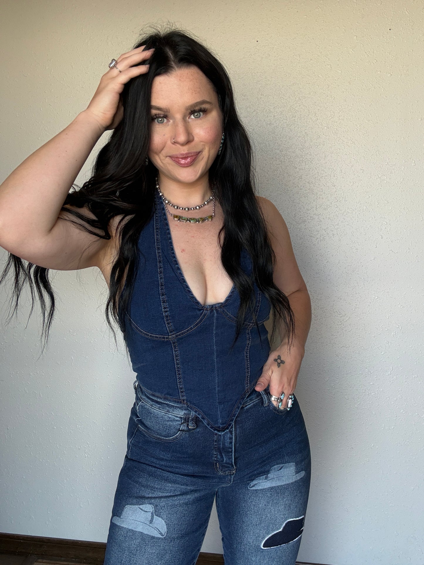 Dark Wash Denim Halter Top
