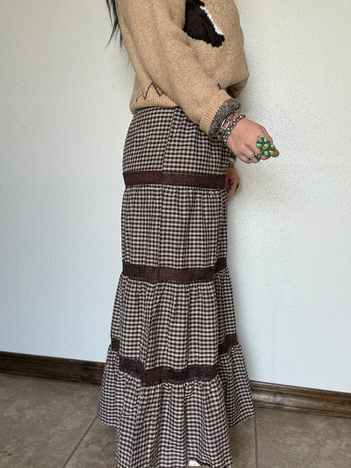 Gringa Gingham Lace Maxi Skirt