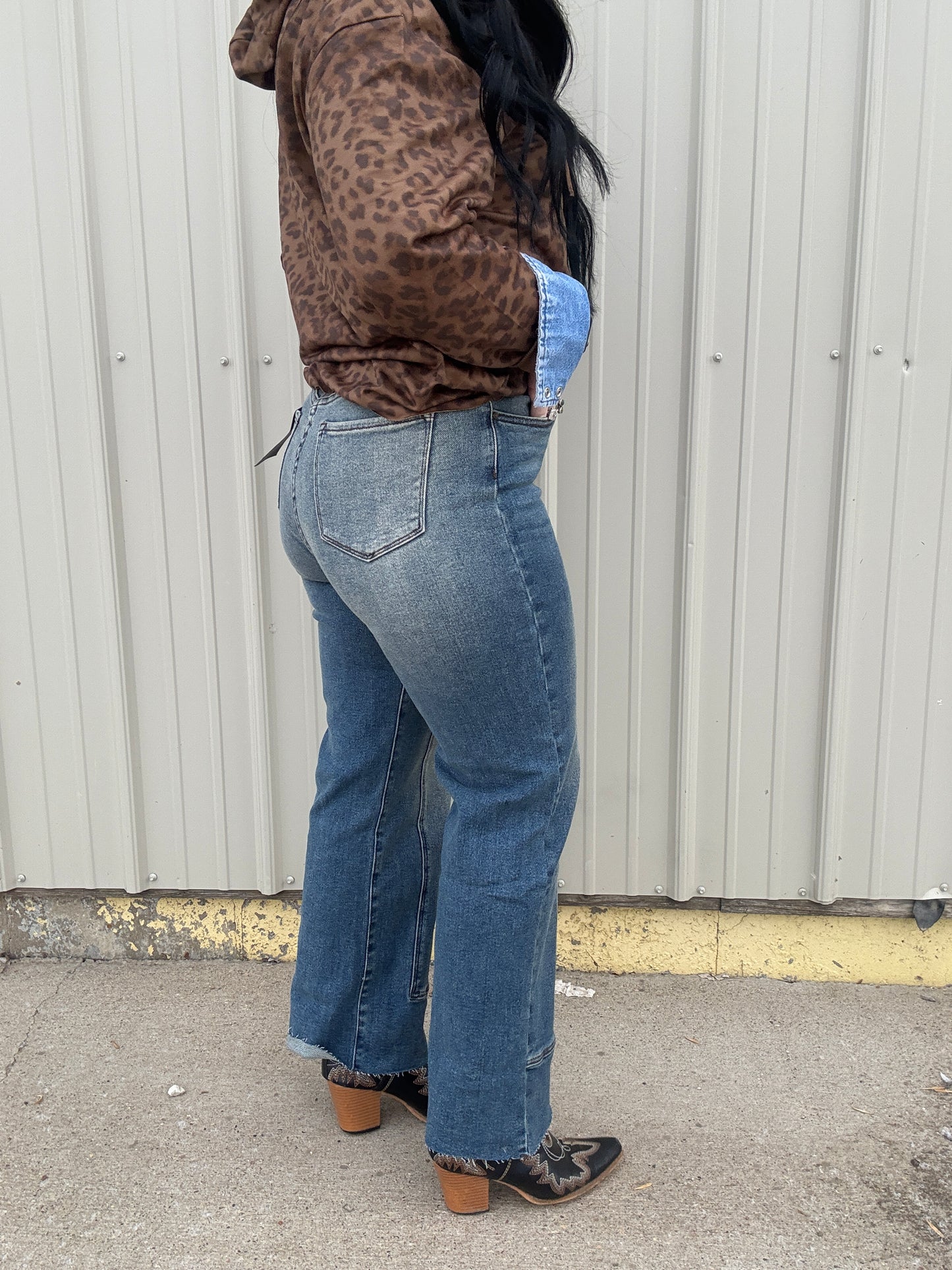 Vintage Wash Mid Rise Straight Leg Denim