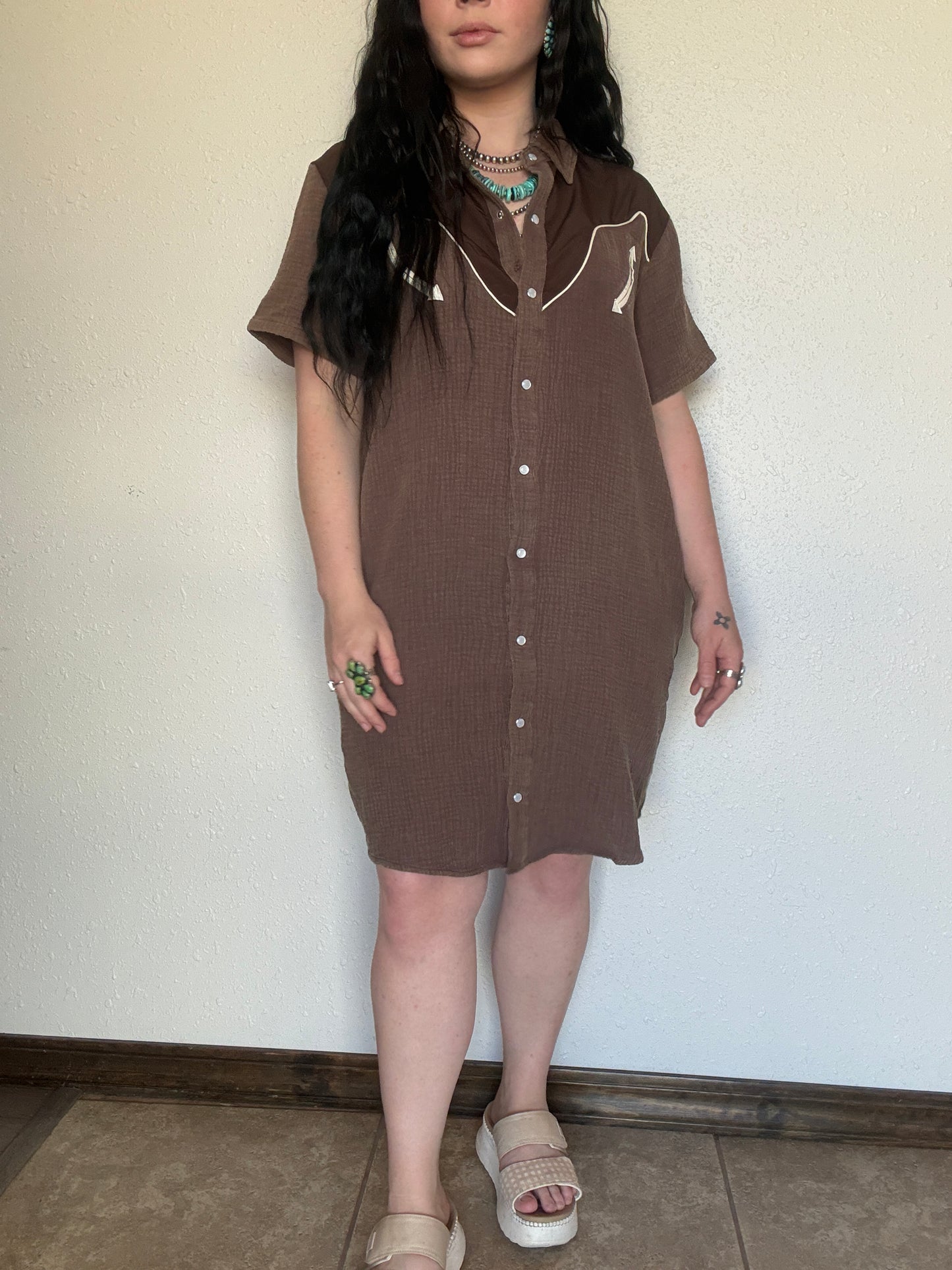 Ranchy Retro Pearl Snap Dress