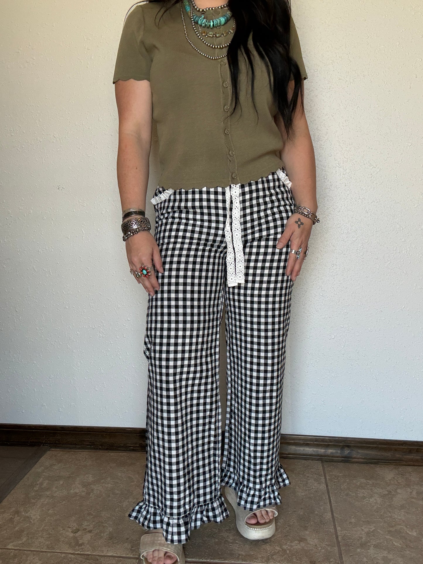The Gringa Gingam Ruffle Pant *Lux