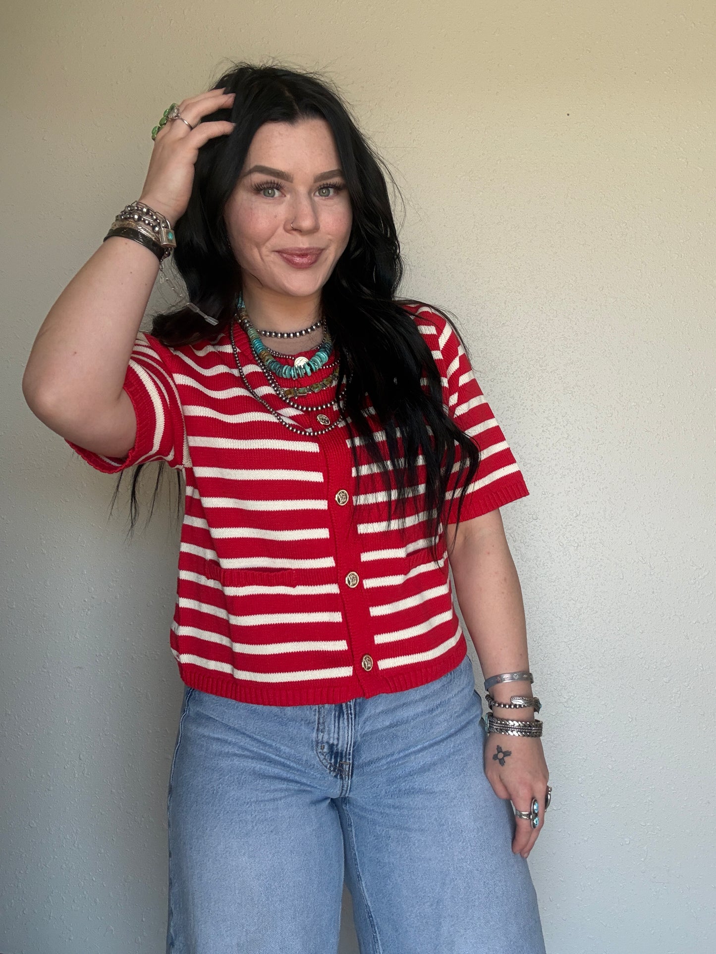 Americana Breeze Knit Top *Red