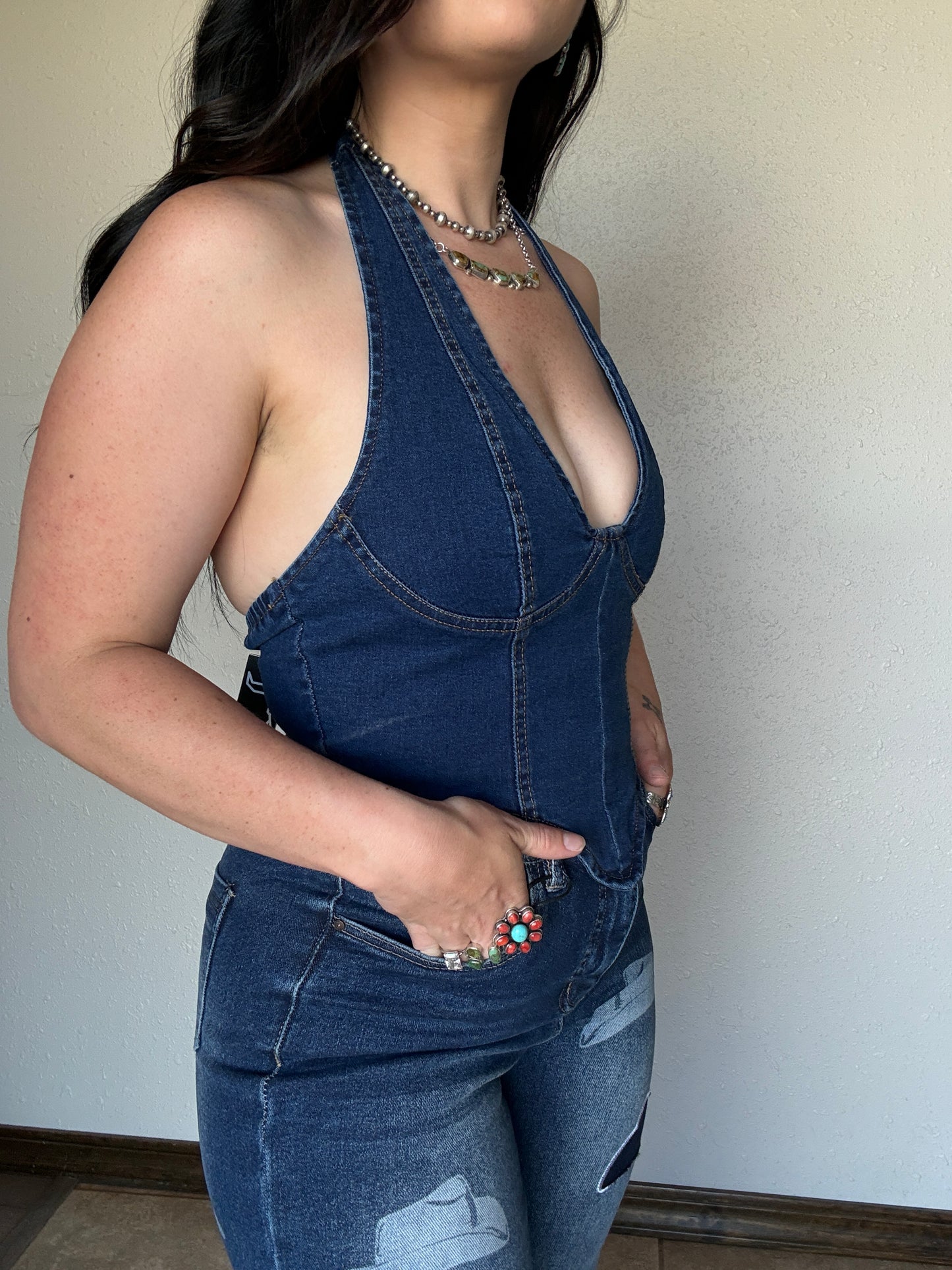 Dark Wash Denim Halter Top