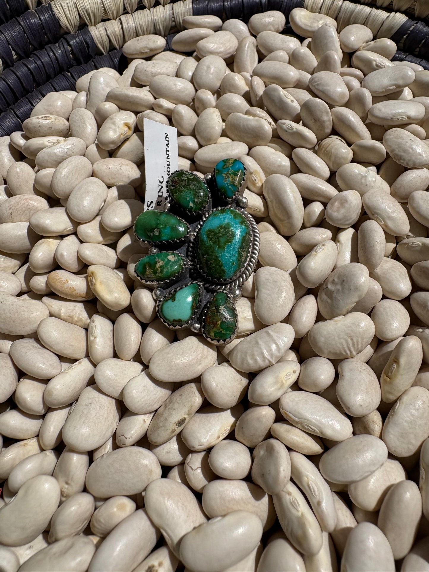 Green Sonoran Turquoise Half Cluster Adjustable Ring