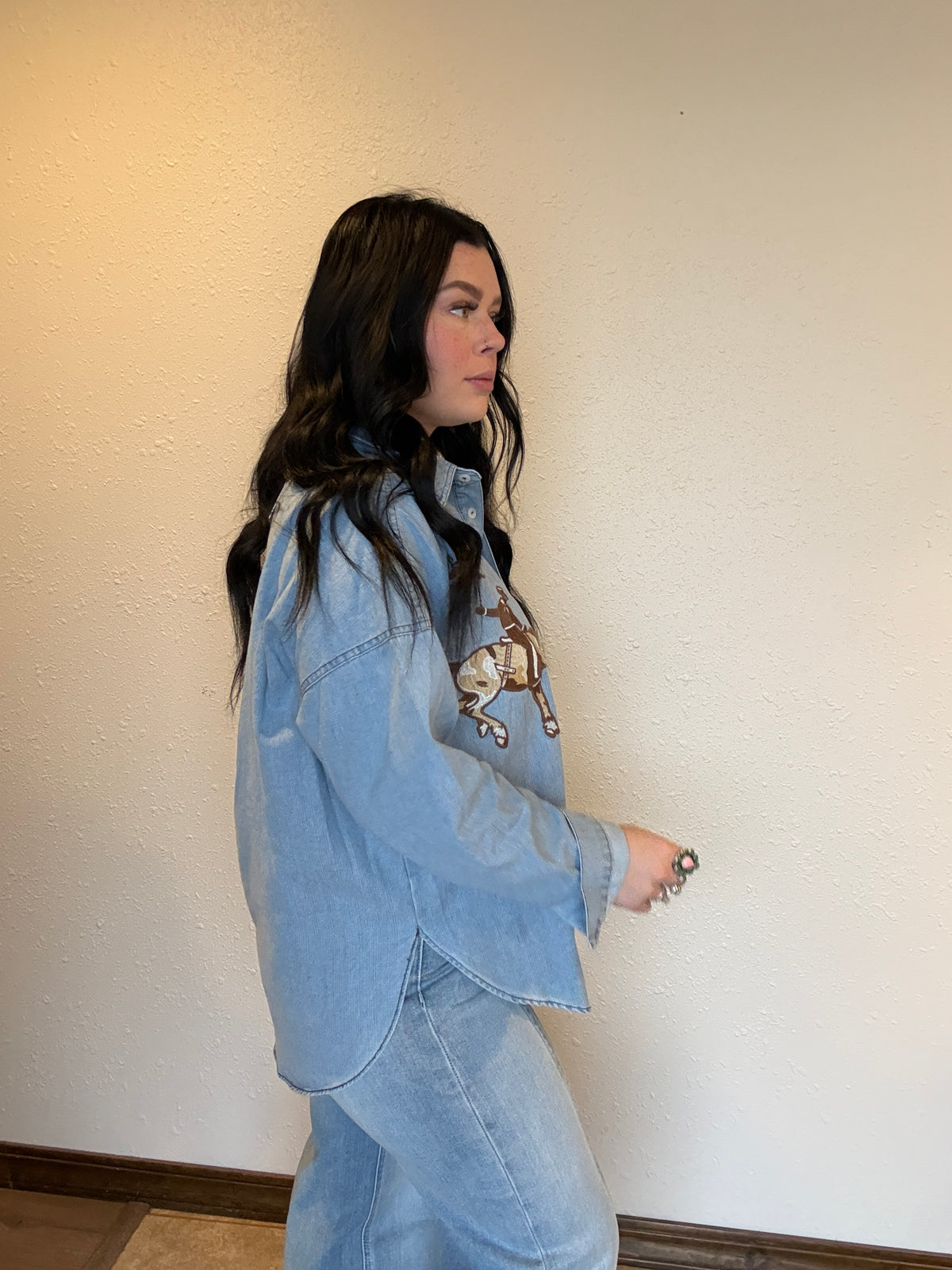 Blu Cowboy Embroidered Denim Top