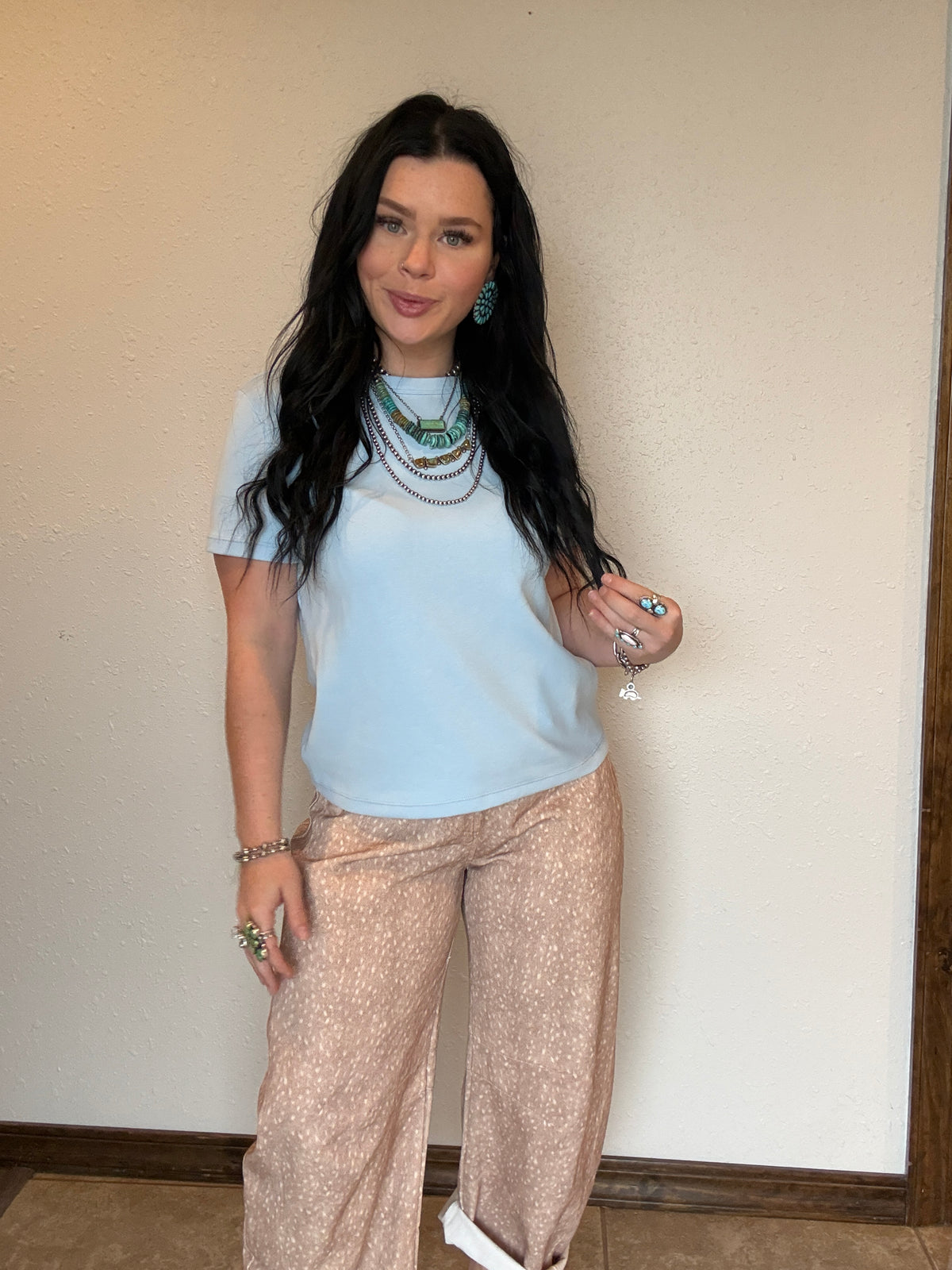Short Sleeve Round Neck Soft Knit Jersey Top *Light Blue