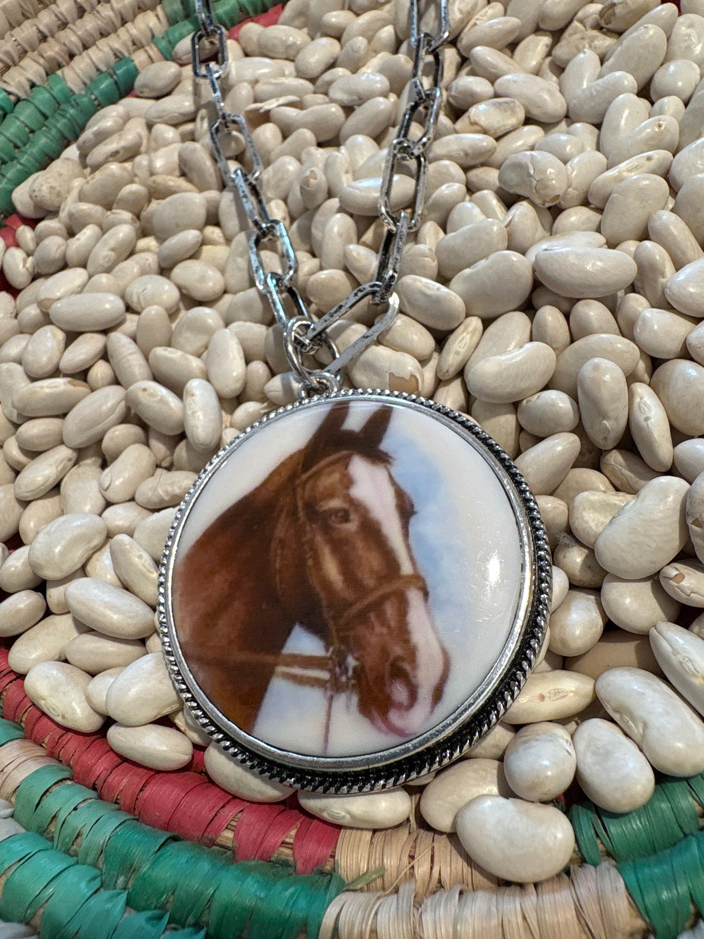 Horse Portrait Round Pendant Necklace