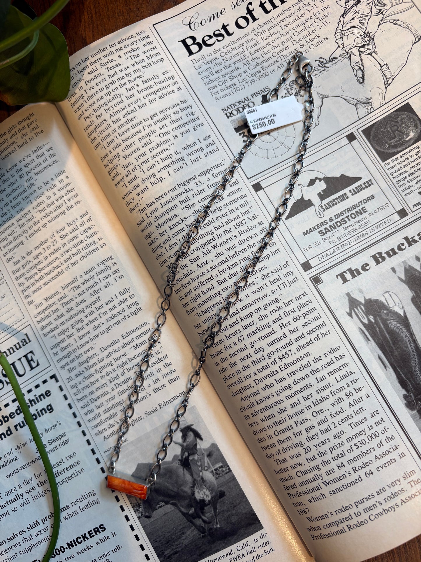 P. Spencer Native Made Orange Spiny Bar Necklace