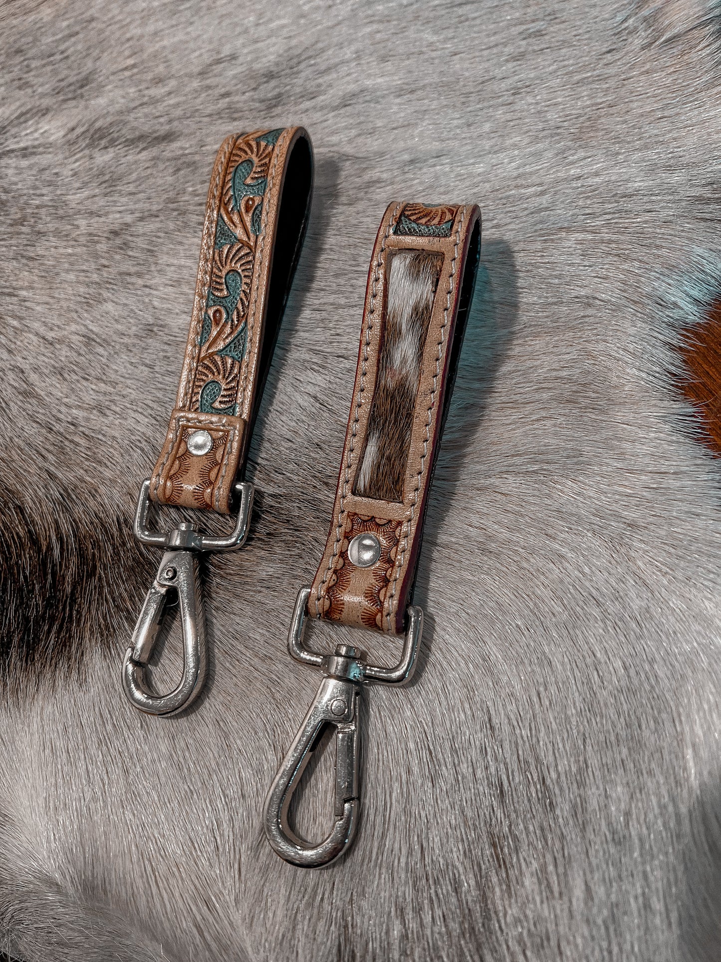 Tooled & Cowhide Keychain