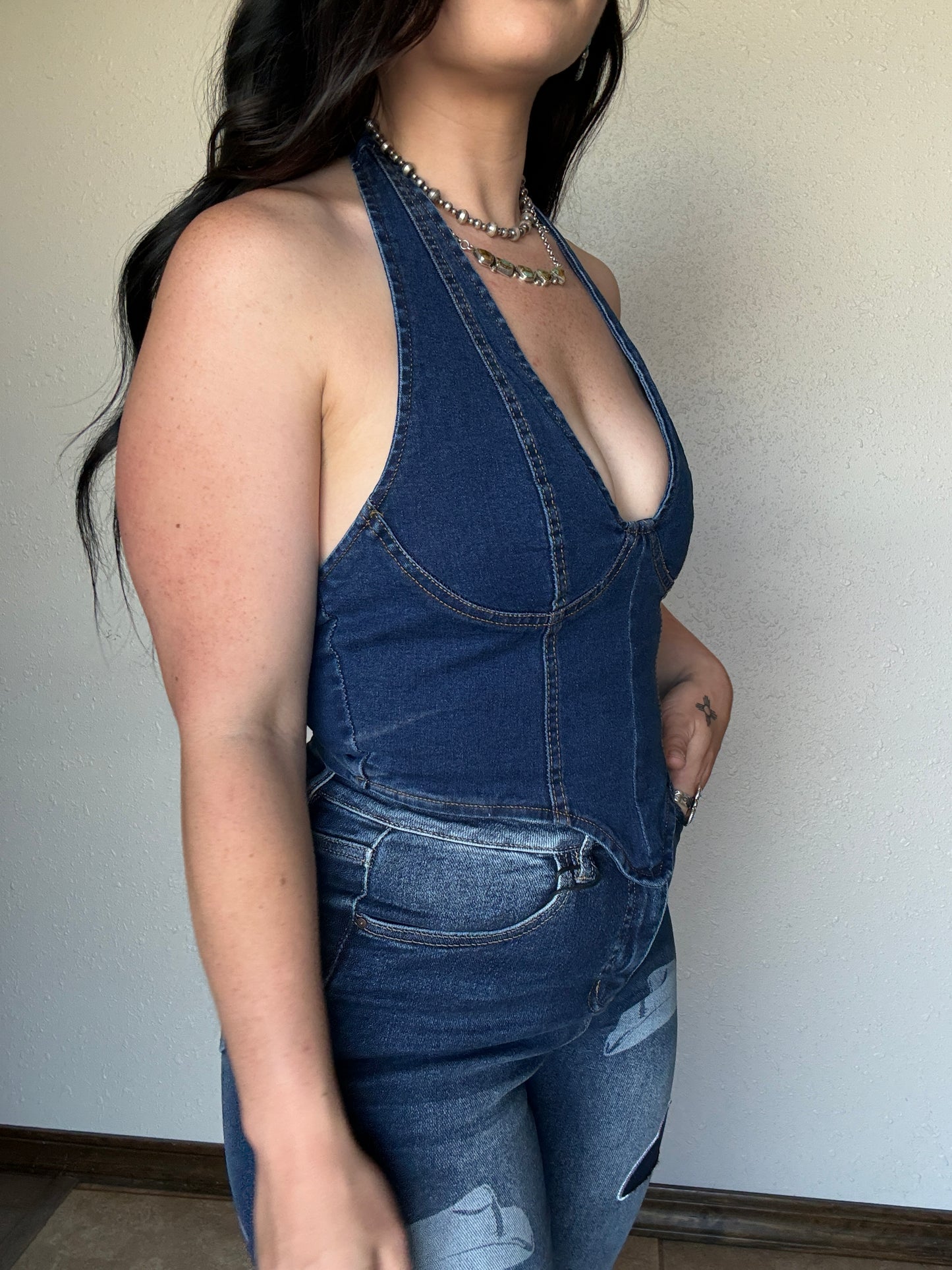 Dark Wash Denim Halter Top