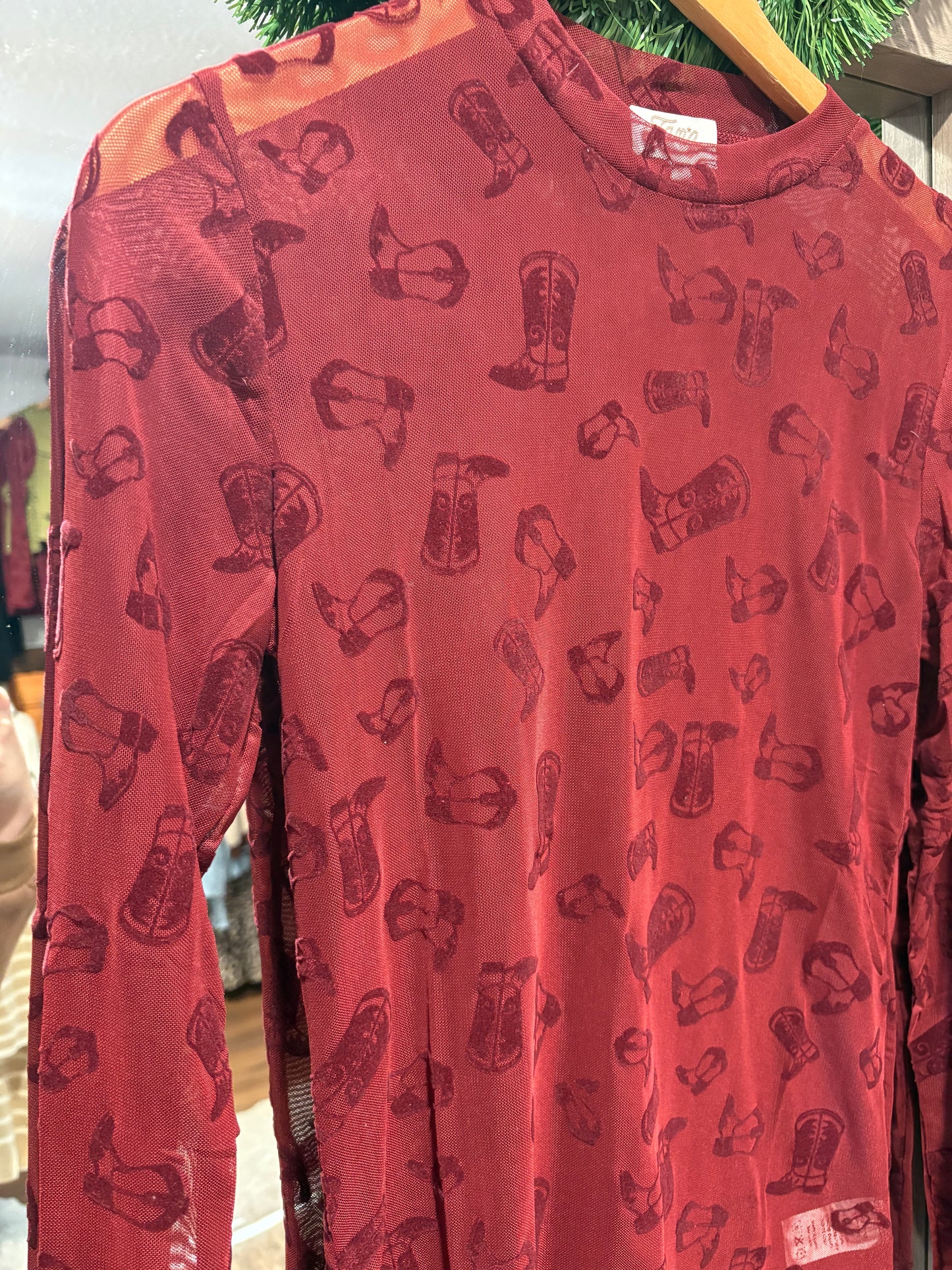 Maroon Boots 3D Velvet Mesh