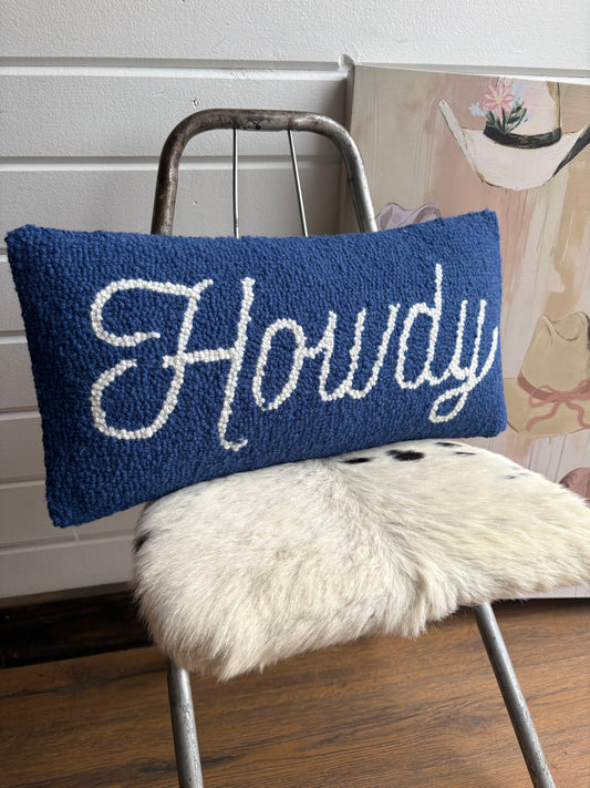 Blue Howdy Wool Hook Pillow