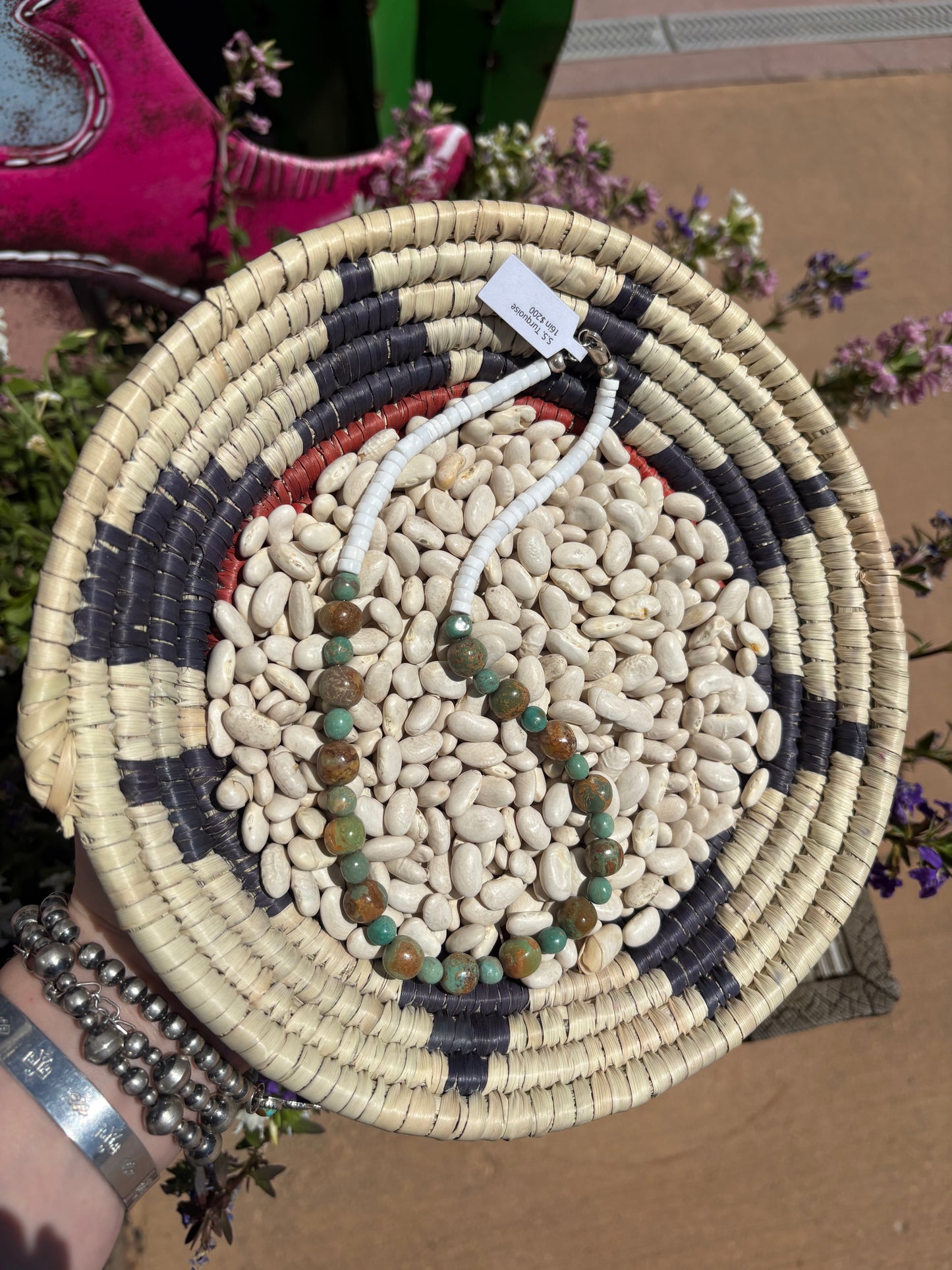 Kimberly Tom Navajo made Kingman Stone & White Shell Necklace