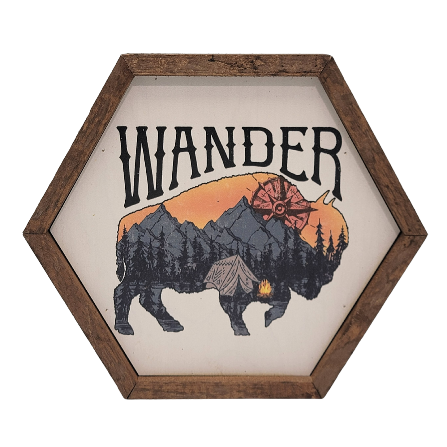 Wander Bison Wood Sign