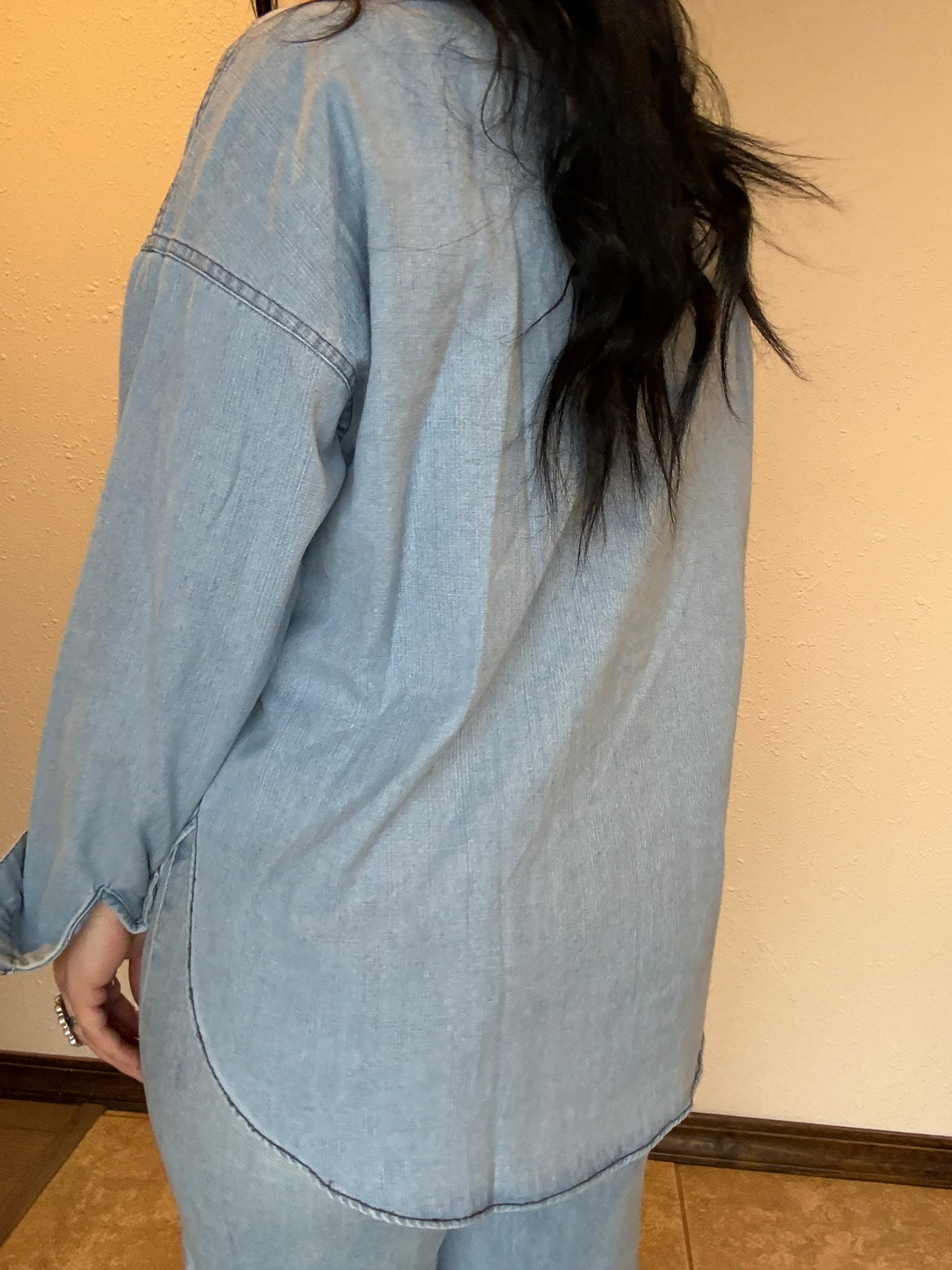Blu Cowboy Embroidered Denim Top