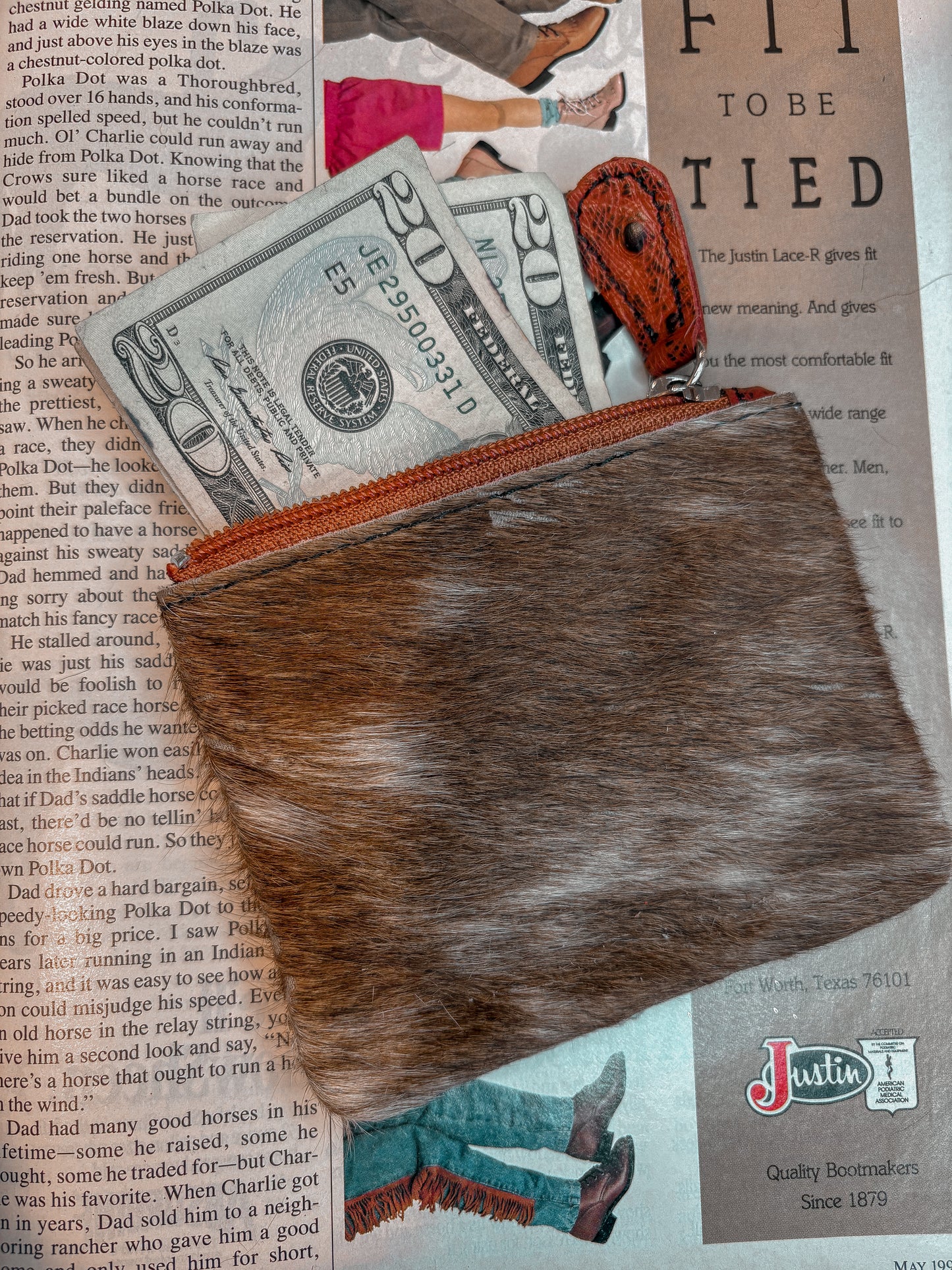 Red Ostrich & Cowhide Money Pouch