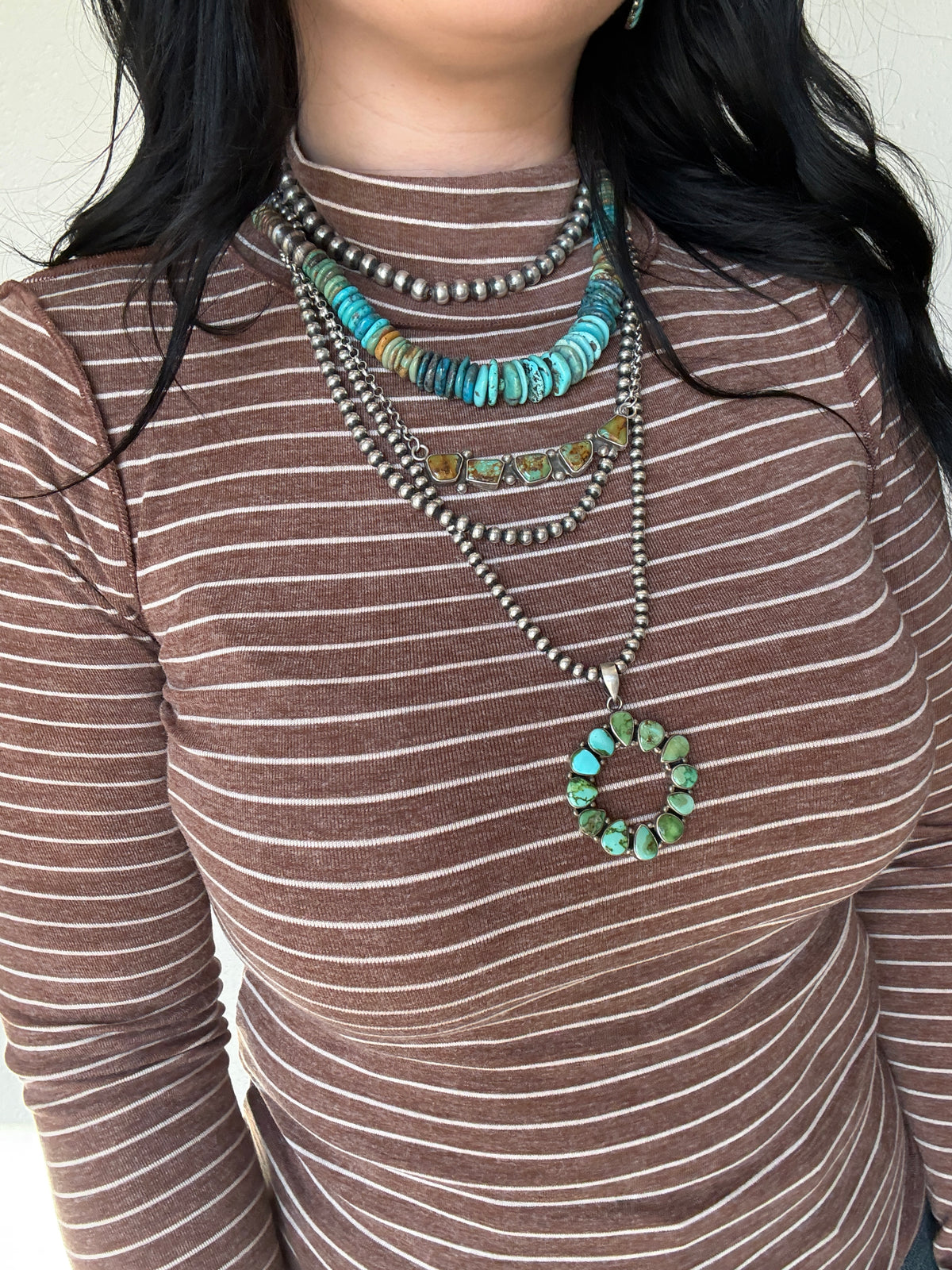 Striped Mock Neck Long Sleeve Top: MOCHA
