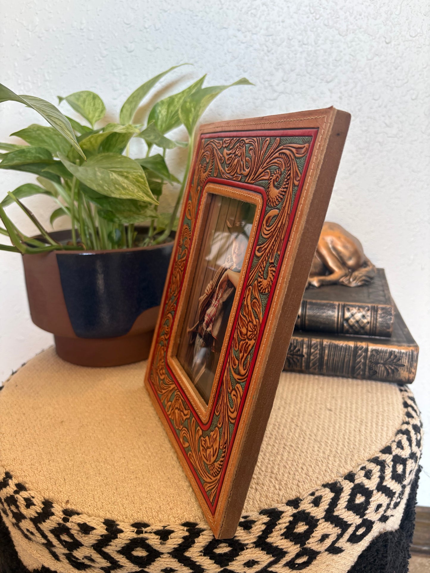 Magnolia Rise Hand-tooled Leather Photo Frame