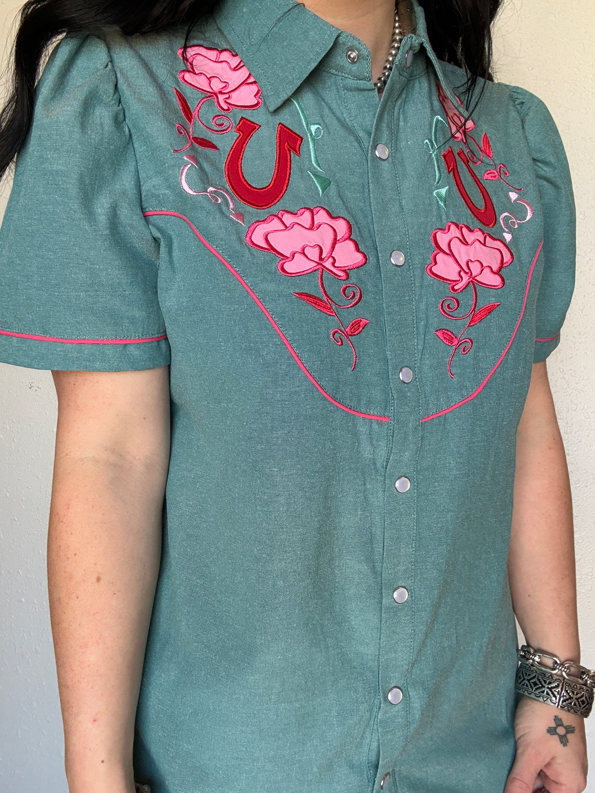 The Fall Rose Denim Button Up