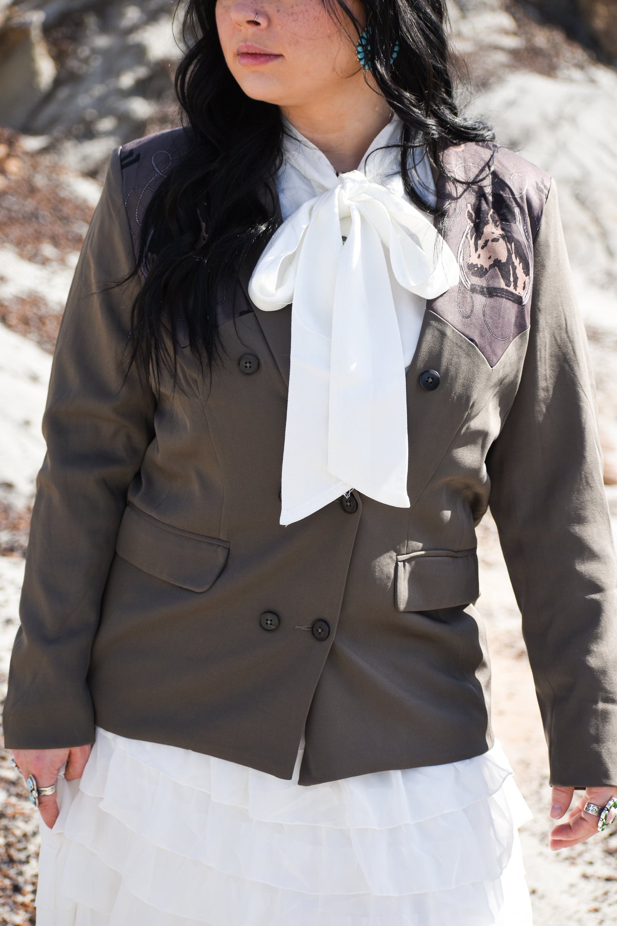 The Clover White Button Up Bow Top