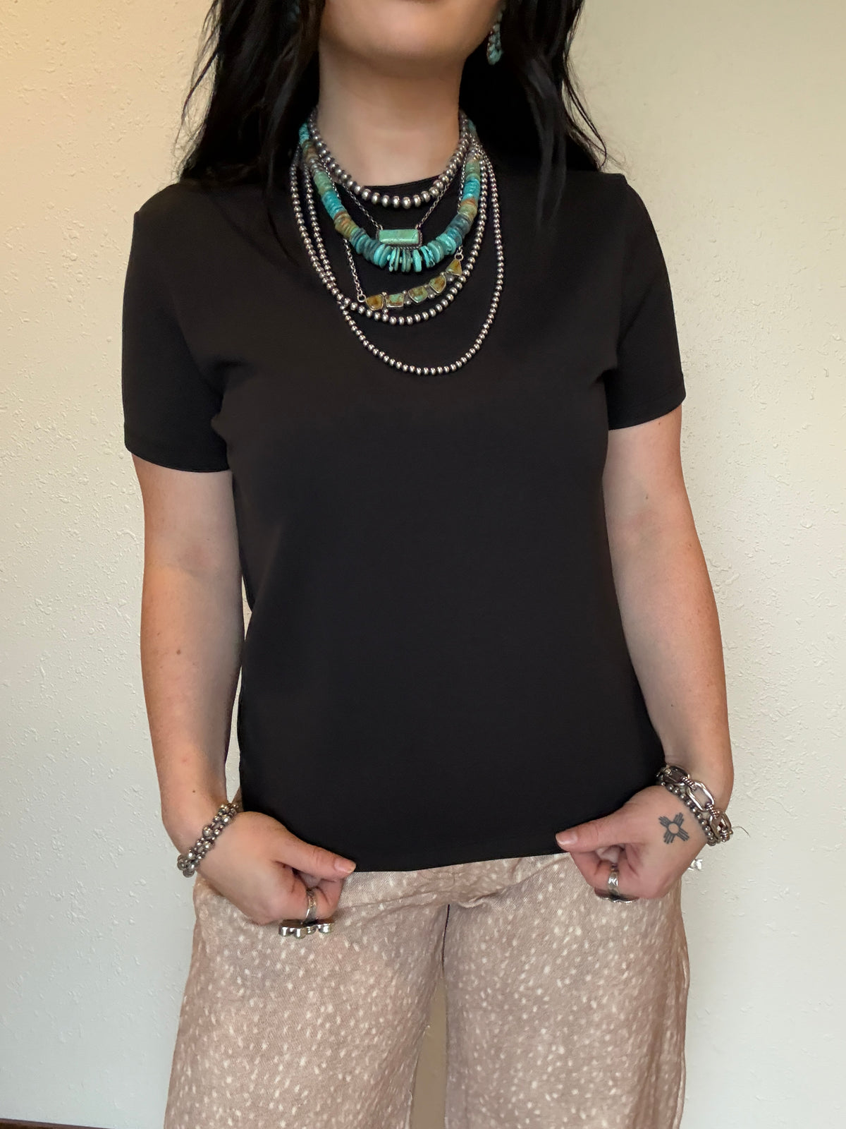 Short Sleeve Round Neck Soft Knit Jersey Top *Lux