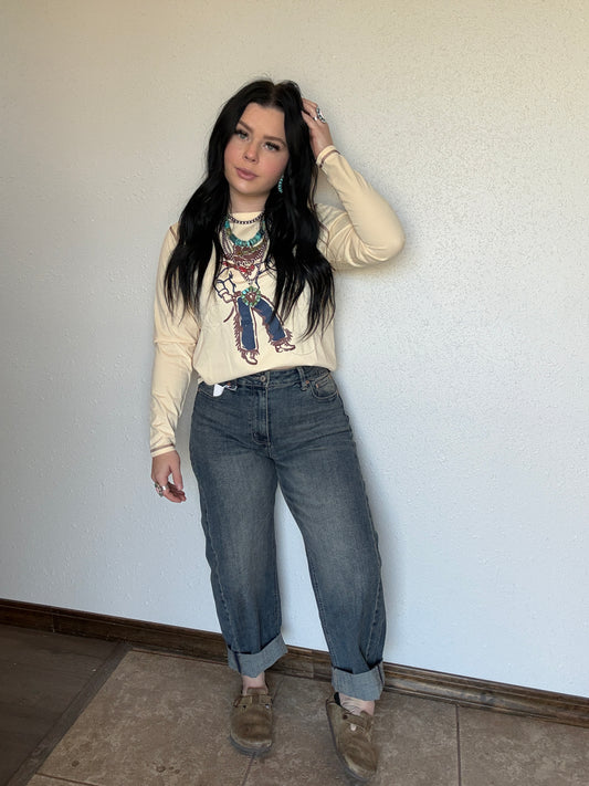 HIGH RISE RELAXED TINTED BARREL JEANS