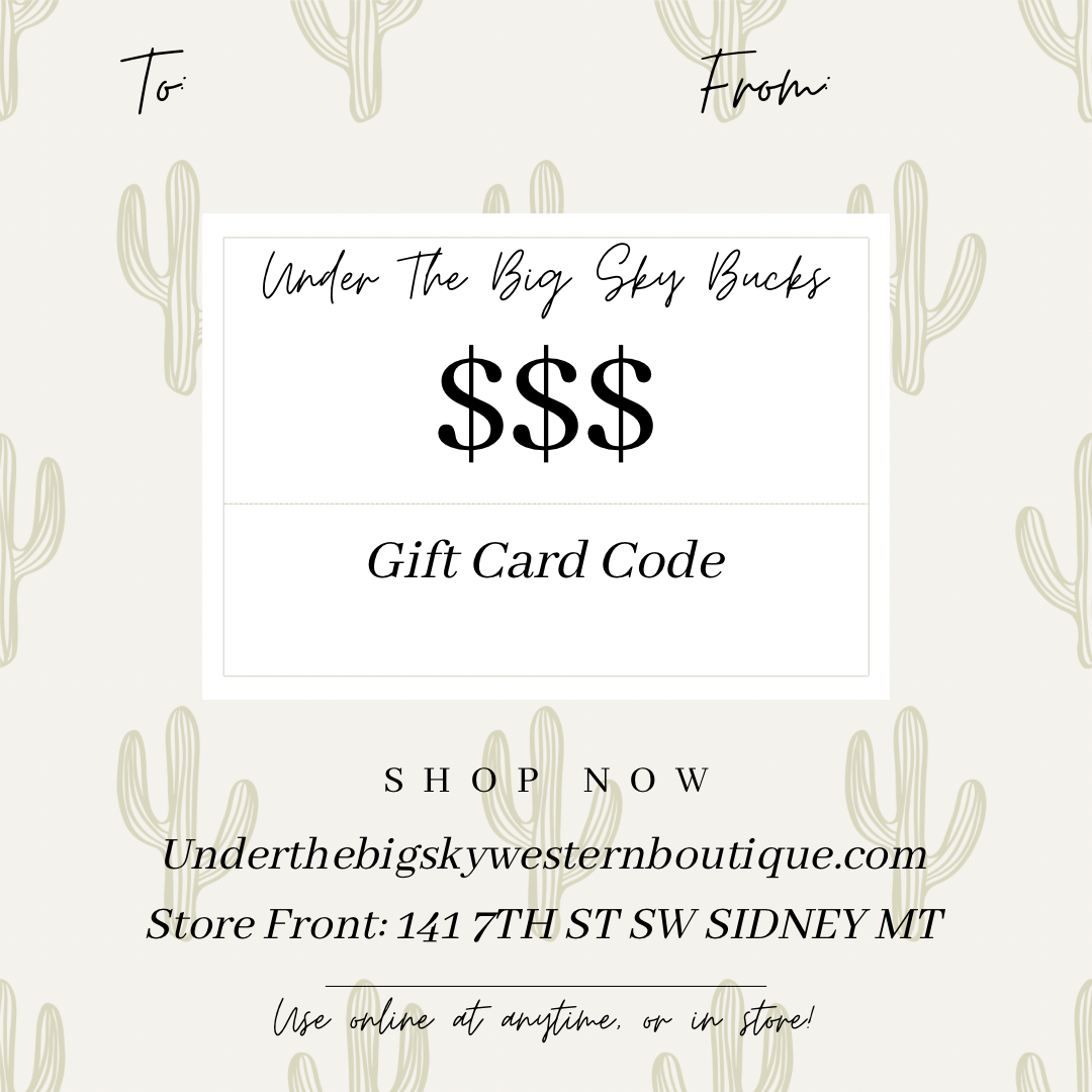 Under The Big Sky Gift Card