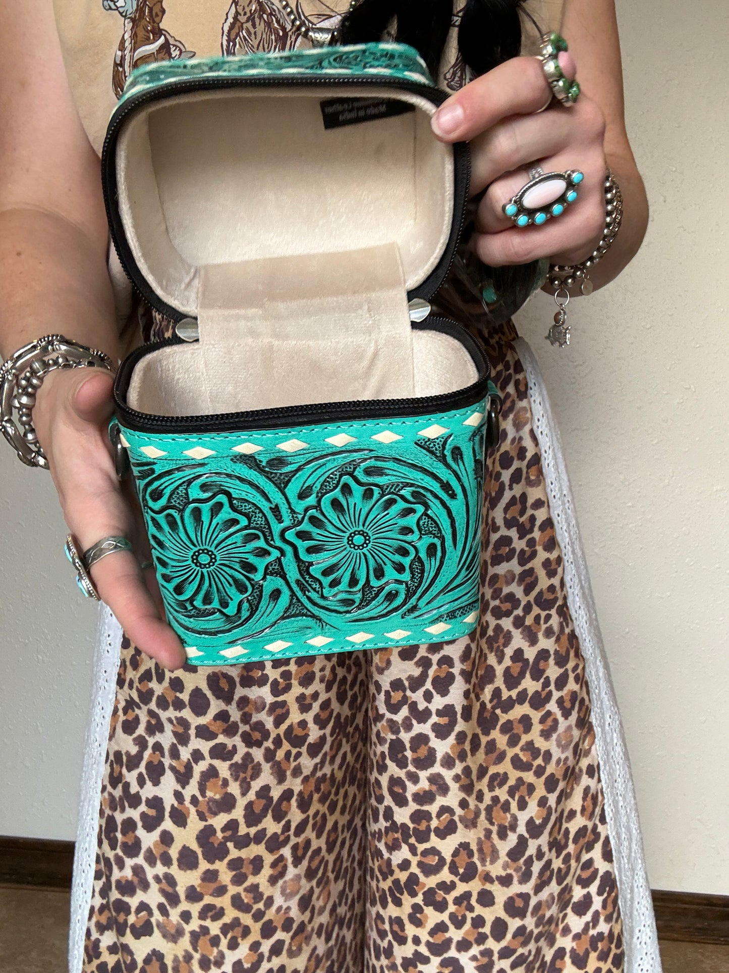 Tooled Leather Box Purse *Teal