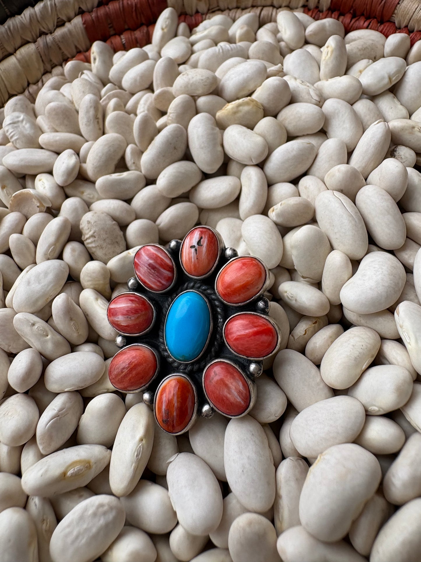 Adjustable Red Spiny & Turquoise Ring