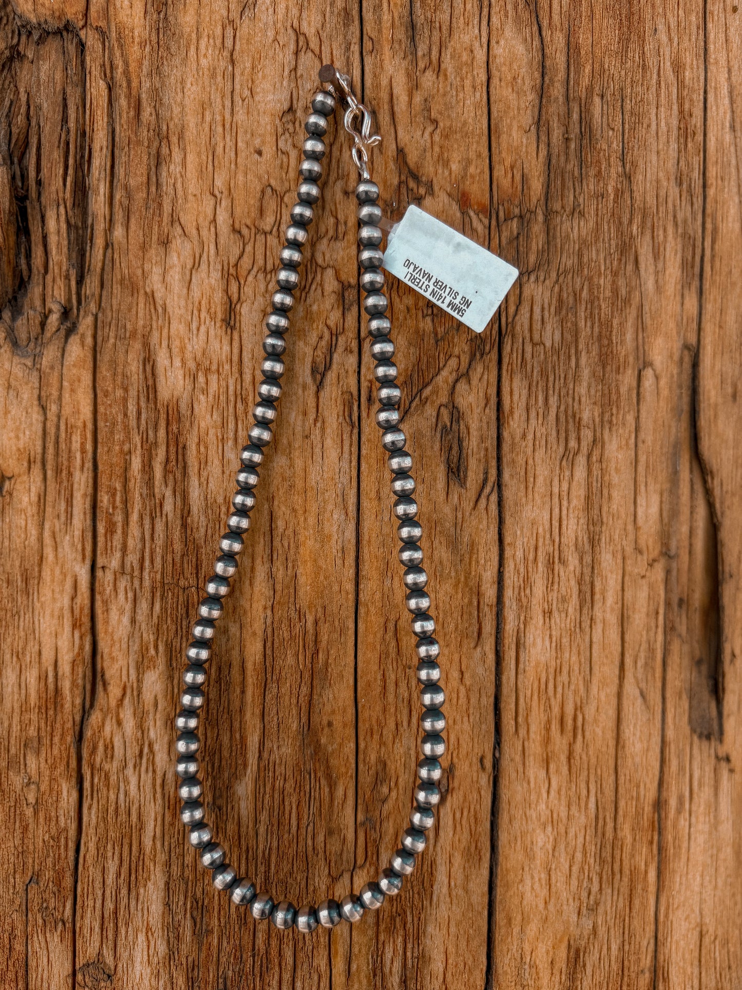 5mm 14” Sterling Silver Beaded Necklace