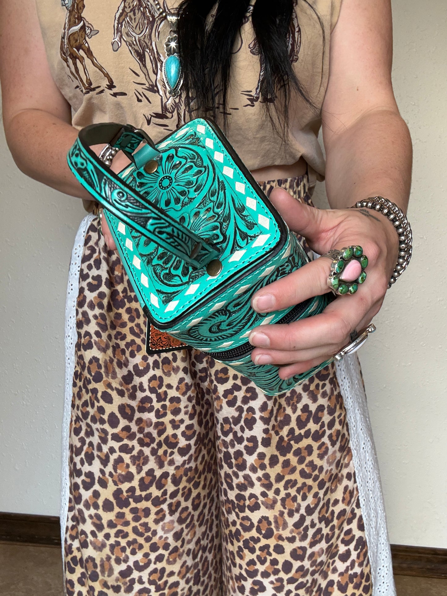 Tooled Leather Box Purse *Teal