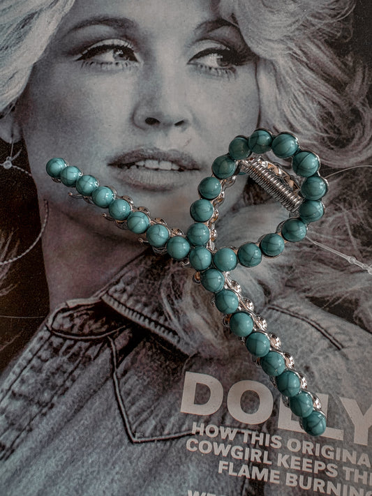 Metal Turquoise & Silver Claw Clip