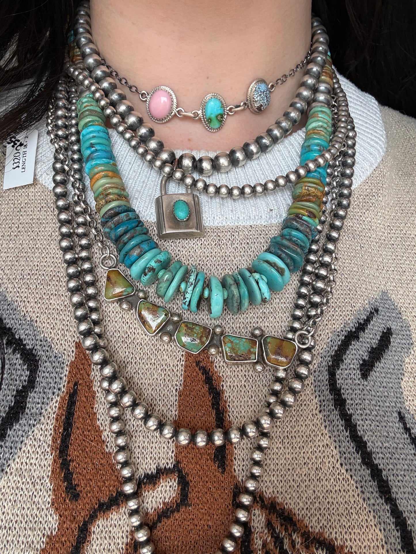 Multistone Necklace Golden Hills, Sonoran, Pink Conch