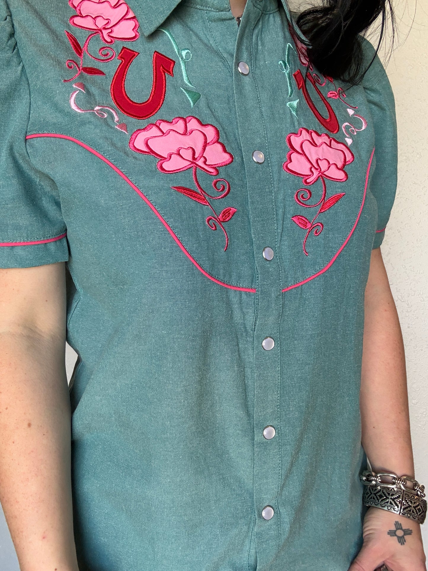 The Fall Rose Denim Button Up