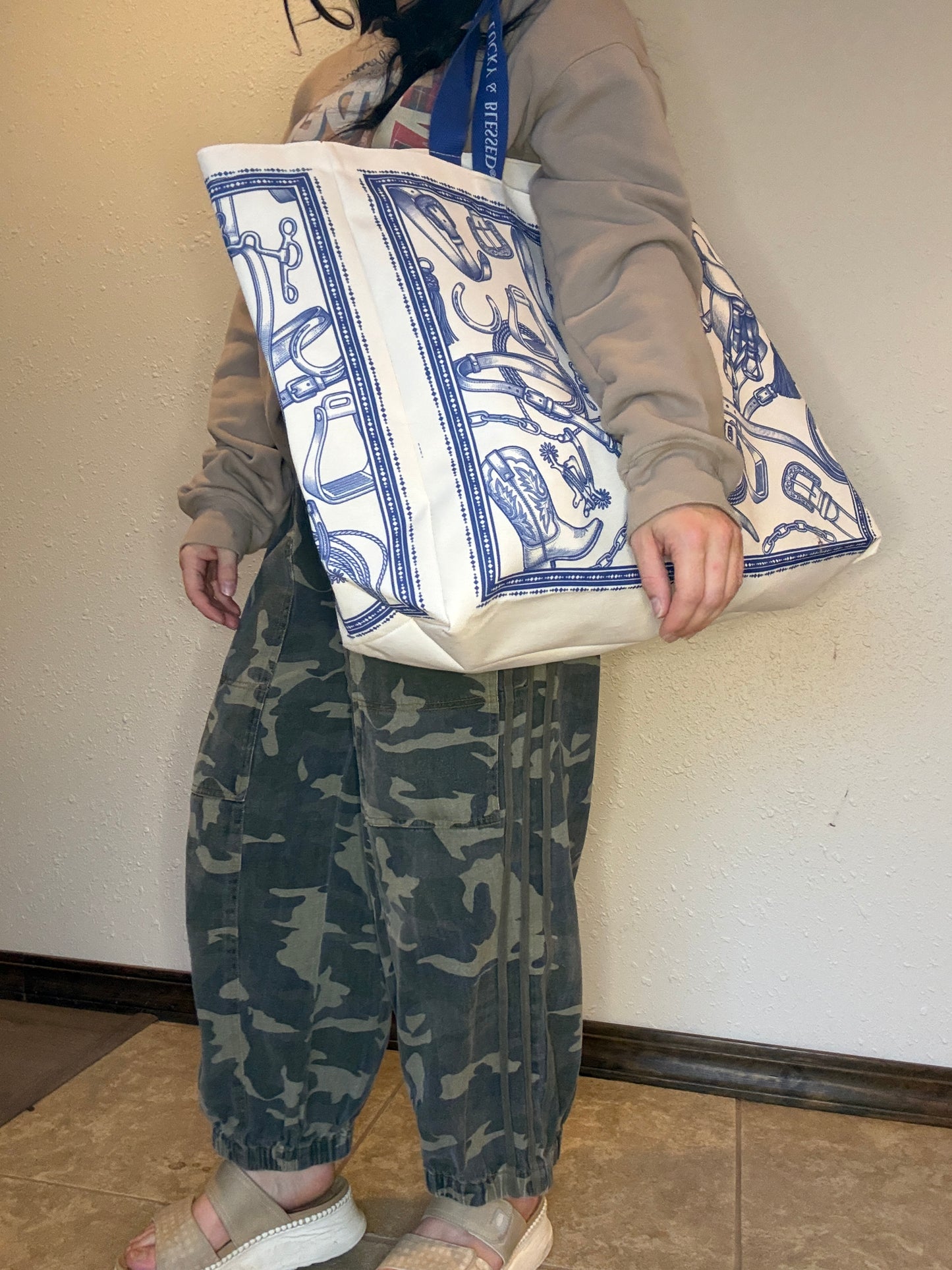 Large Canvas Market Tote Bag *Western Collage