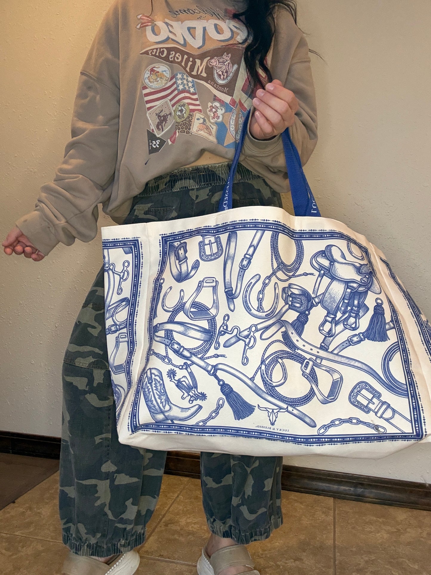 Large Canvas Market Tote Bag *Western Collage