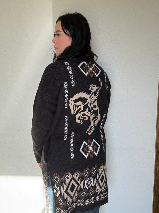 Black Bronc Knit Long Cardigan
