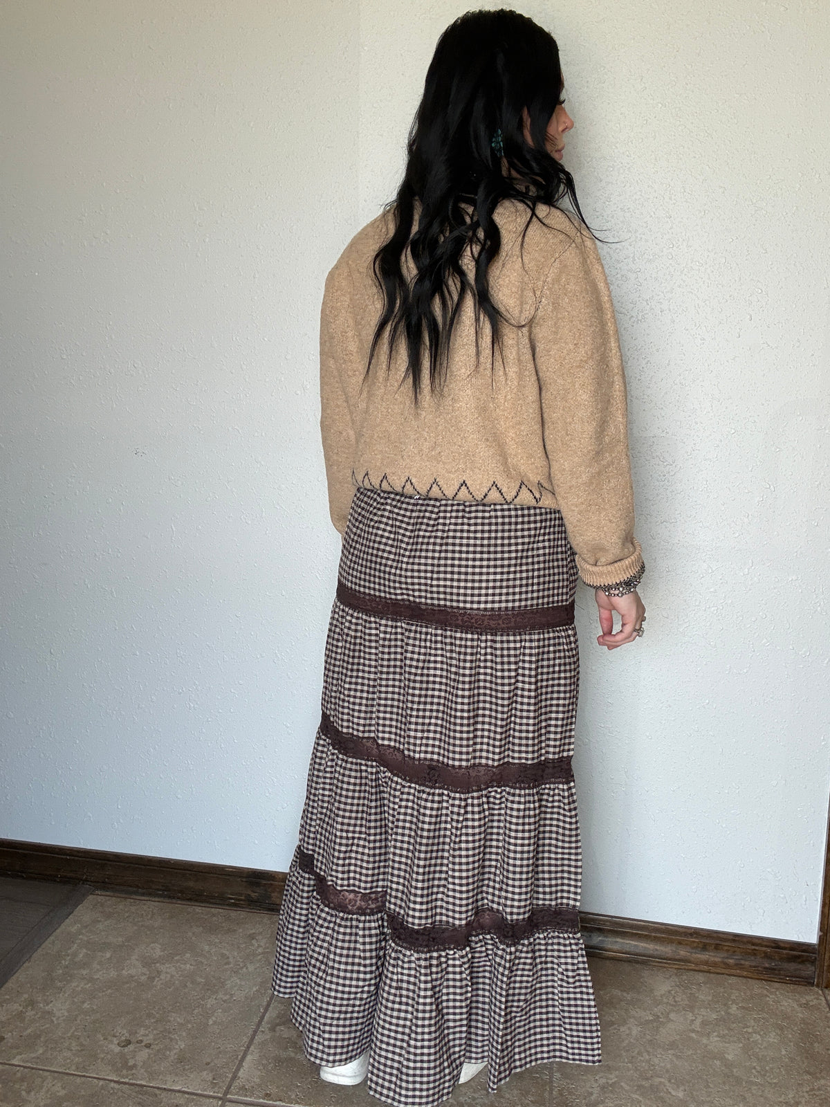 Gringa Gingham Lace Maxi Skirt