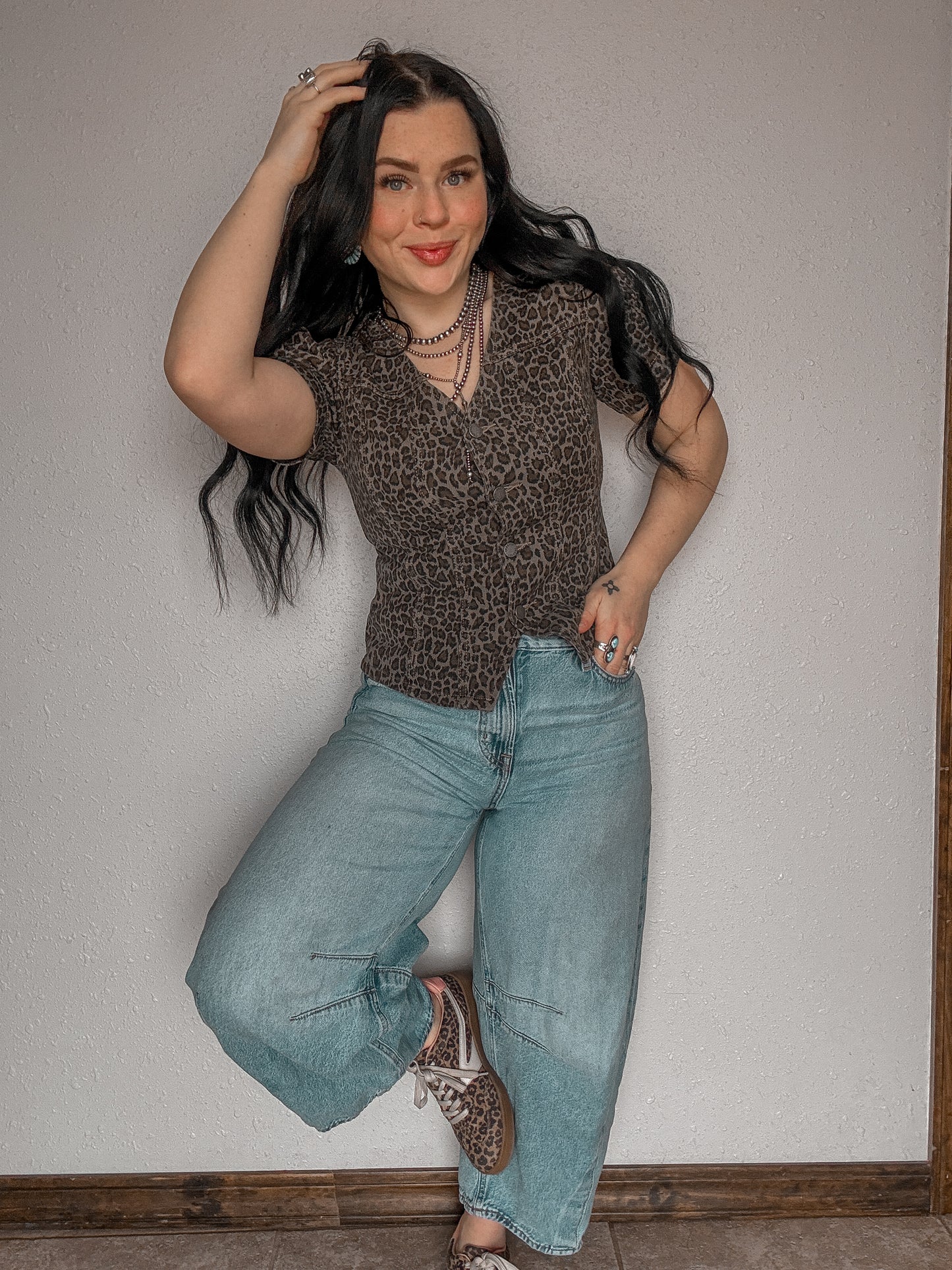 Leopard Luck Denim Top