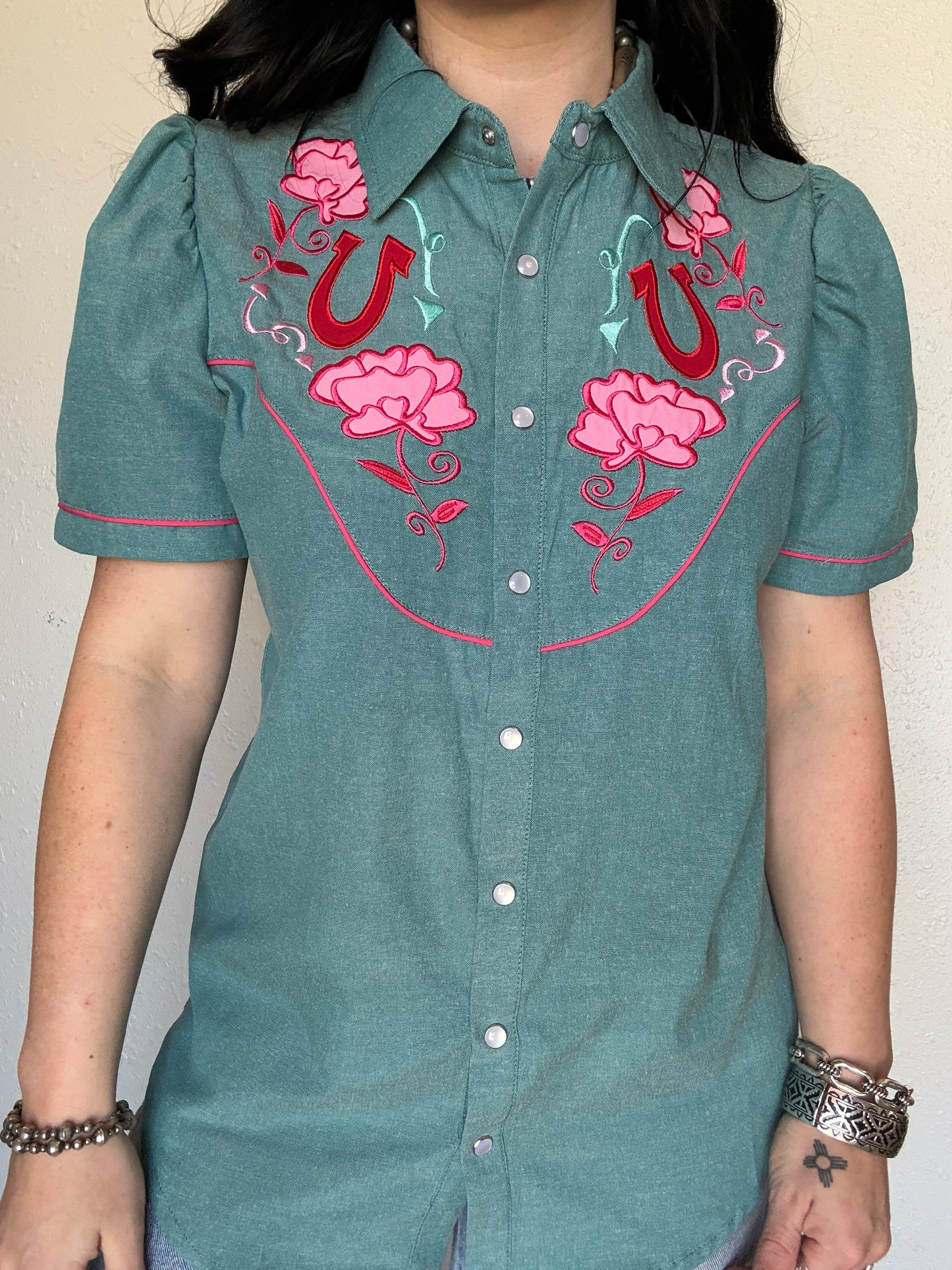 The Fall Rose Denim Button Up