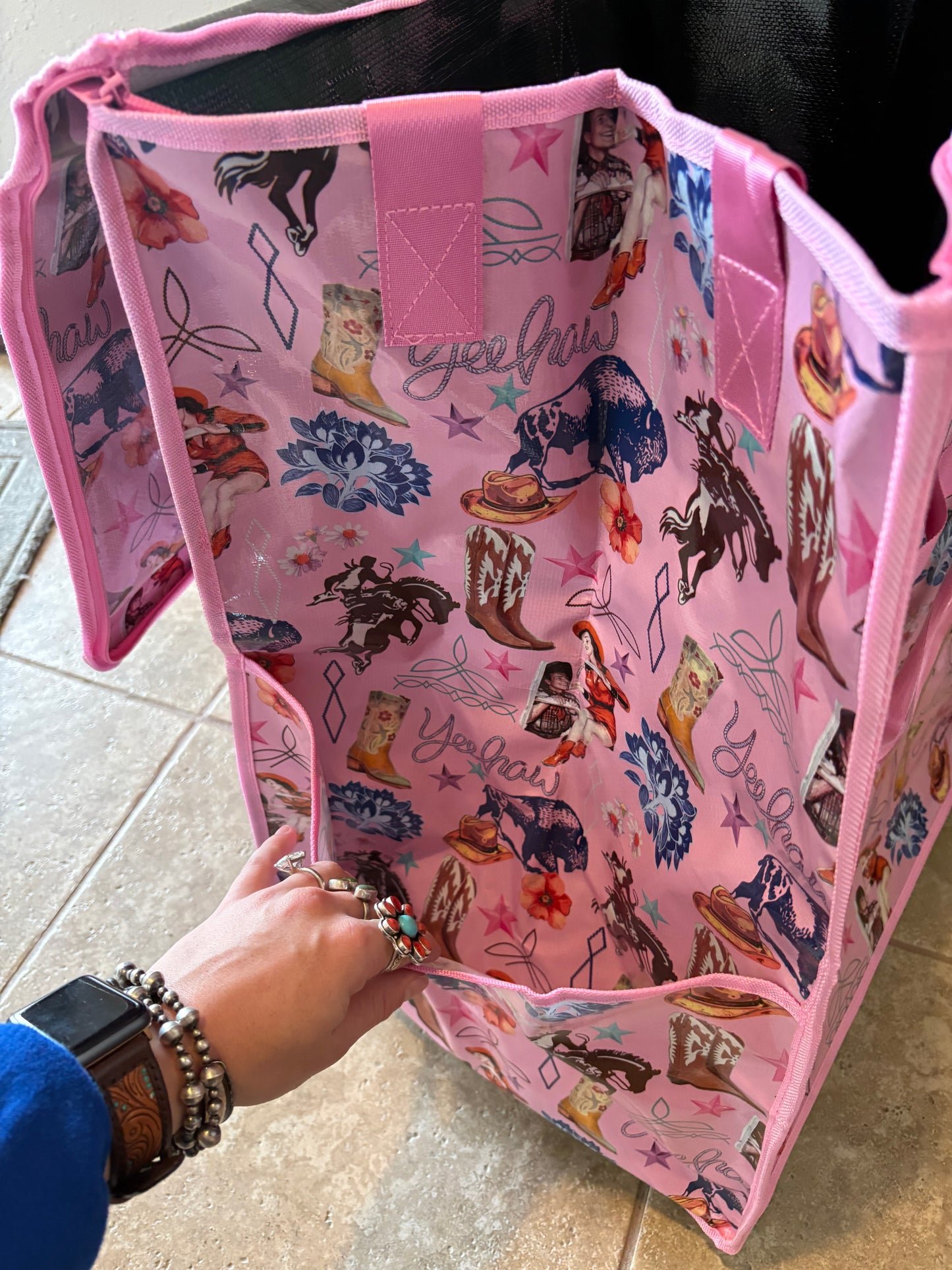 Large Pink Western Collage Rolling Bag