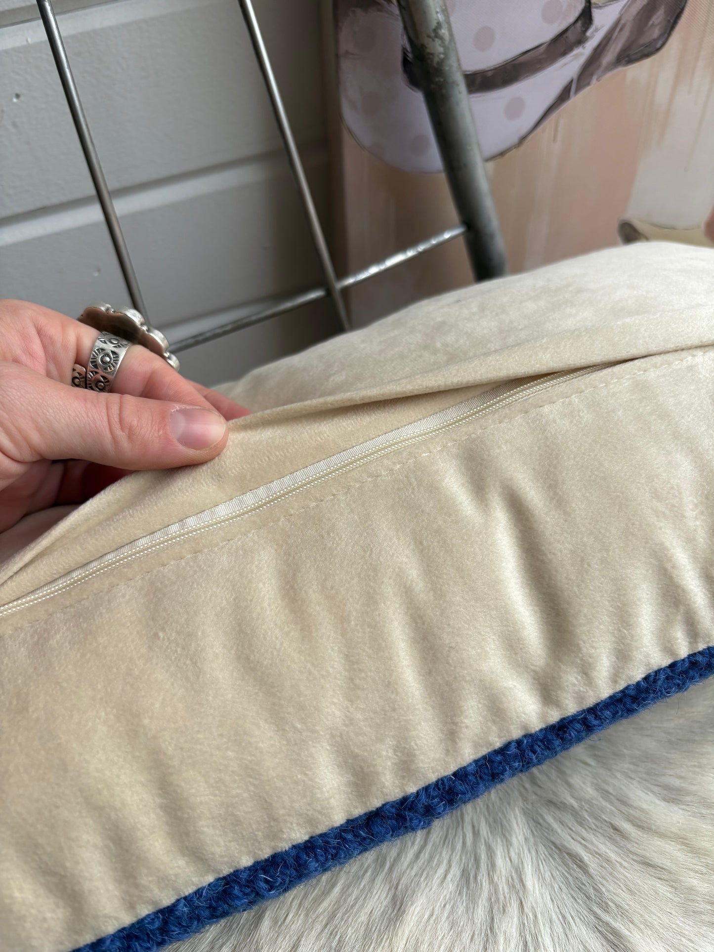 Blue Howdy Wool Hook Pillow