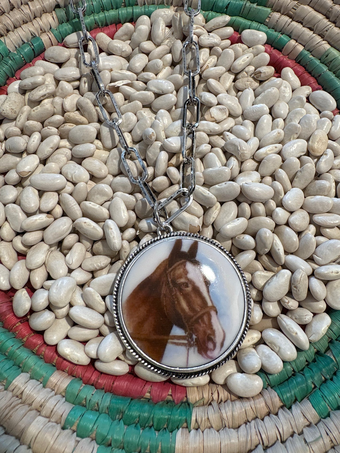 Horse Portrait Round Pendant Necklace
