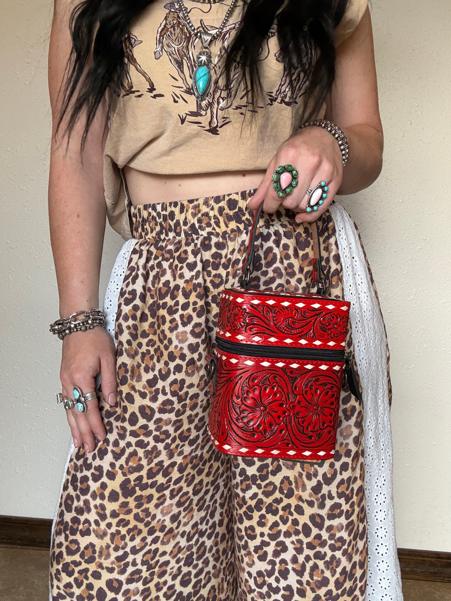Tooled Leather Box Purse *Red