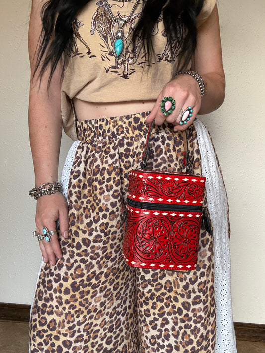 Tooled Leather Box Purse *Red