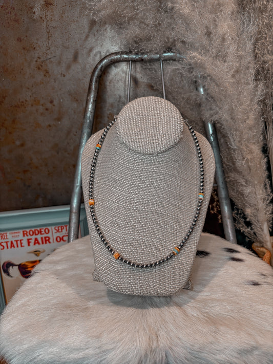 Mixed Turquoise & Spiny Oyster Heishi Necklace – 19”