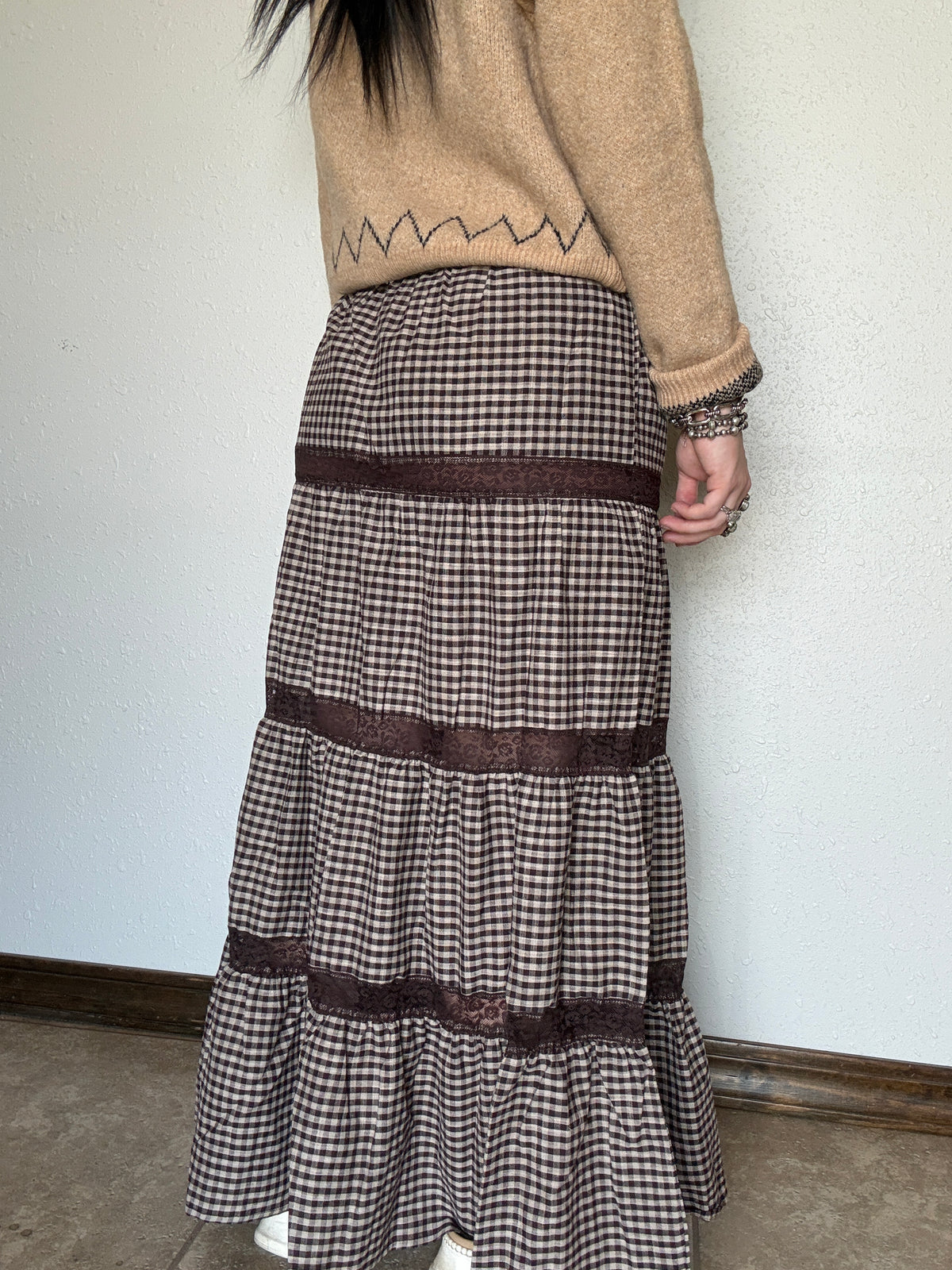 Gringa Gingham Lace Maxi Skirt