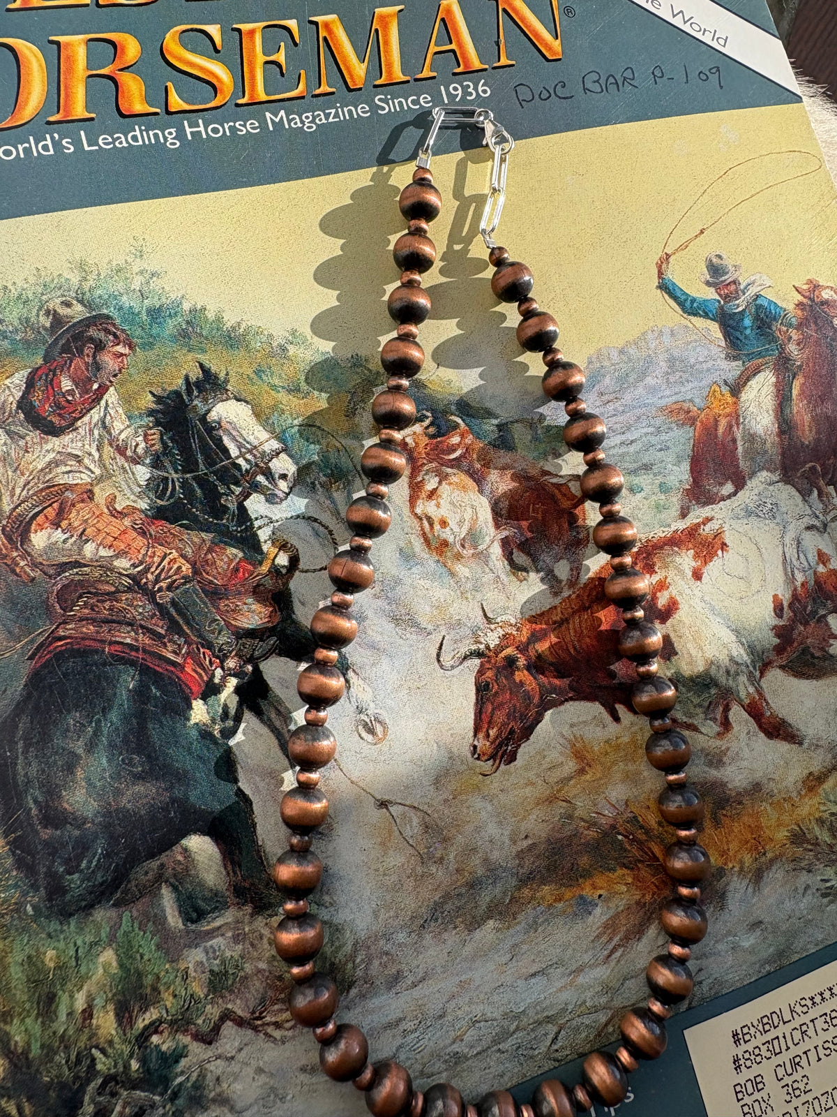4mm & 8mm Copper Beaded Necklace 16”