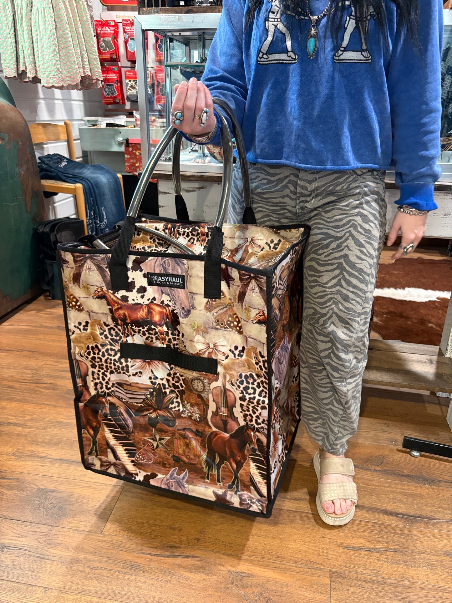 Large Western Collage Rolling Bag