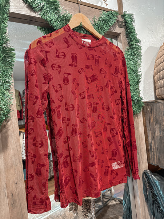 Maroon Boots 3D Velvet Mesh